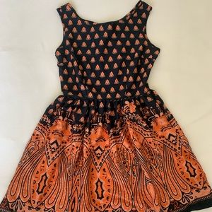 Silk dress with coral and navy blue designs!!